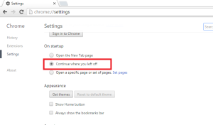 Reopen previosuly closed tab when starting chrome