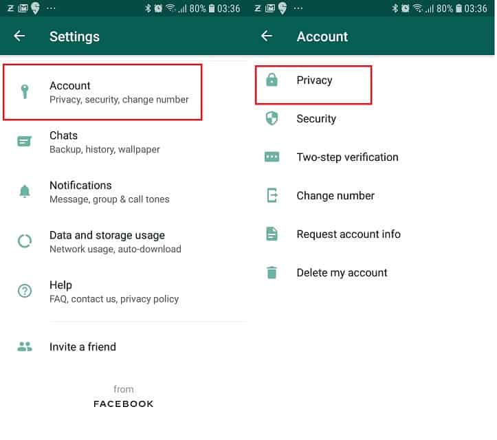 Whatsapp settings page